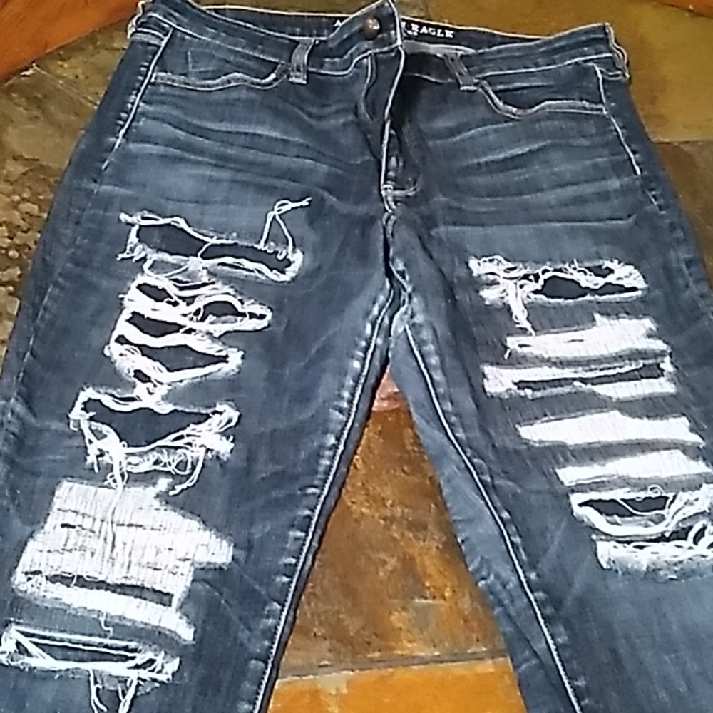 Extremely distressed AE jeans sz 16